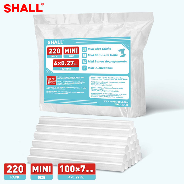 SHALL 7MM Diax100MM Long Mini Hot Glue Sticks 220-pack Clear Hot